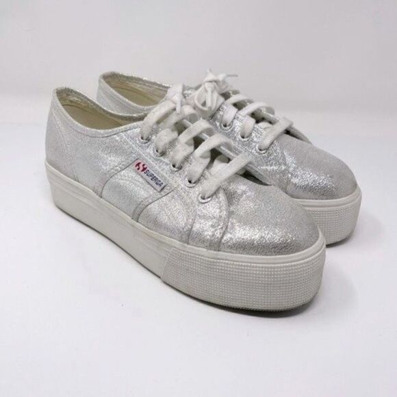 Superga unisex platforms metallic sparkle silver Usa M 6 Usa W 7.5 BoxE - Picture 7 of 7